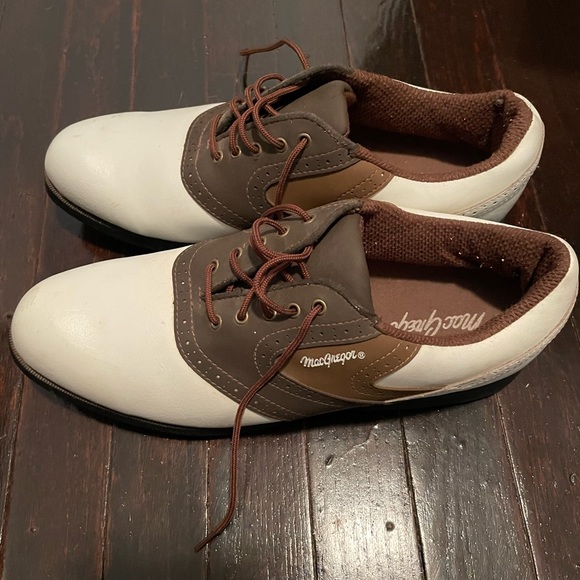 MacGregor Men’s size 10.5 White and Brown Golf Shoes - Picture 2 of 6